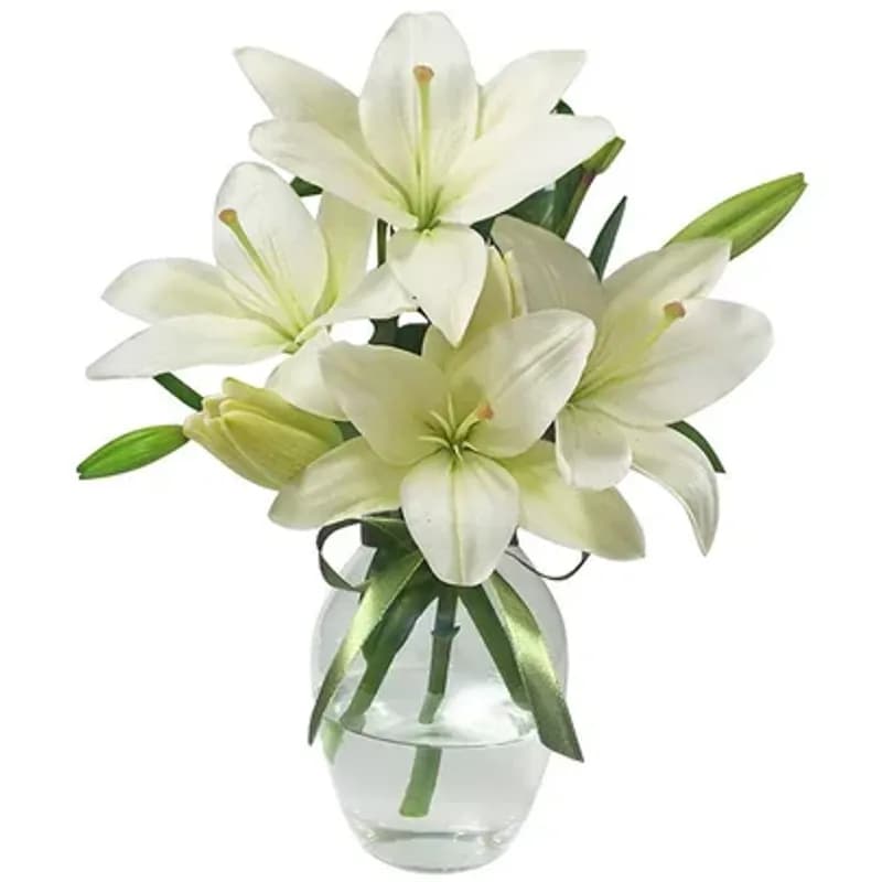 Flores de lirio branco plantadas em vaso